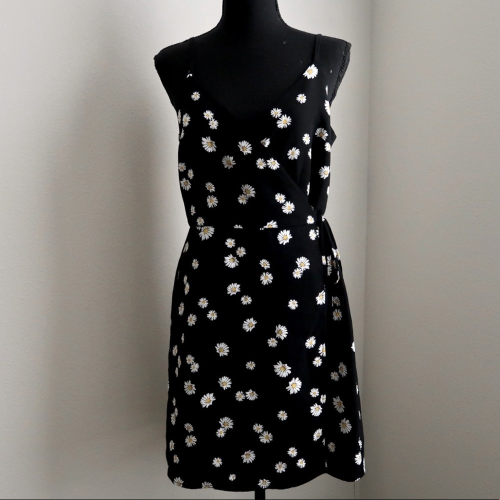 Wrap Dress In Black Daisy Chain
